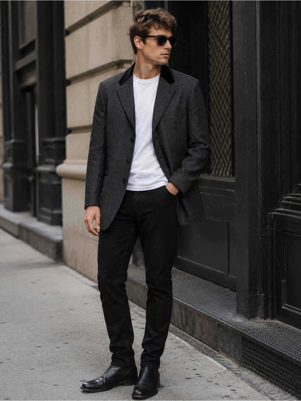 Joseph Men's Dark Charcoal Blazer with Black Collar